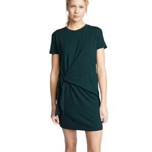 Vince T-Shirt Dress Women M Striped Green Lined Side Tie Short Sleeve Cotton